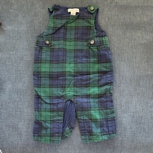 Janie and Jack Plaid Overalls in Green and Blue